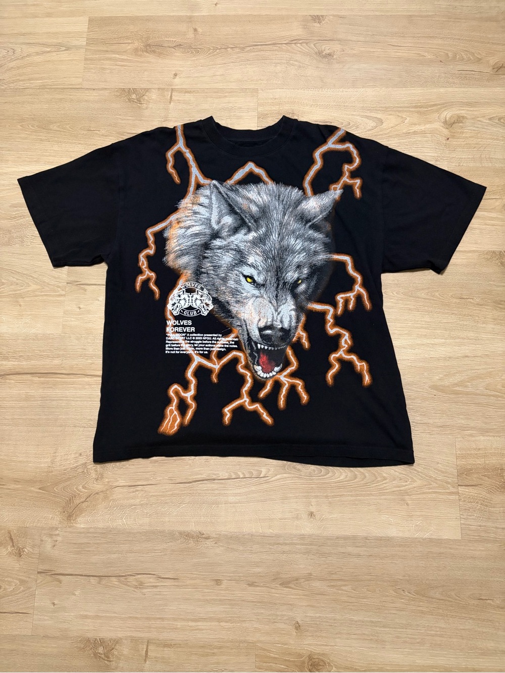 Darc Sport Black T-Shirt with Wolf Graphic and Orange Lightning